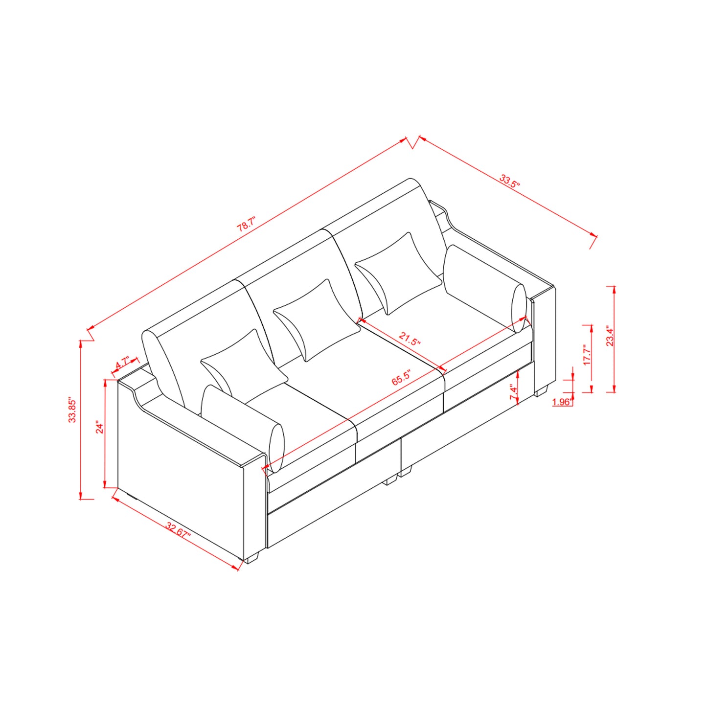 78.7" Sofa with Pillows - Beige