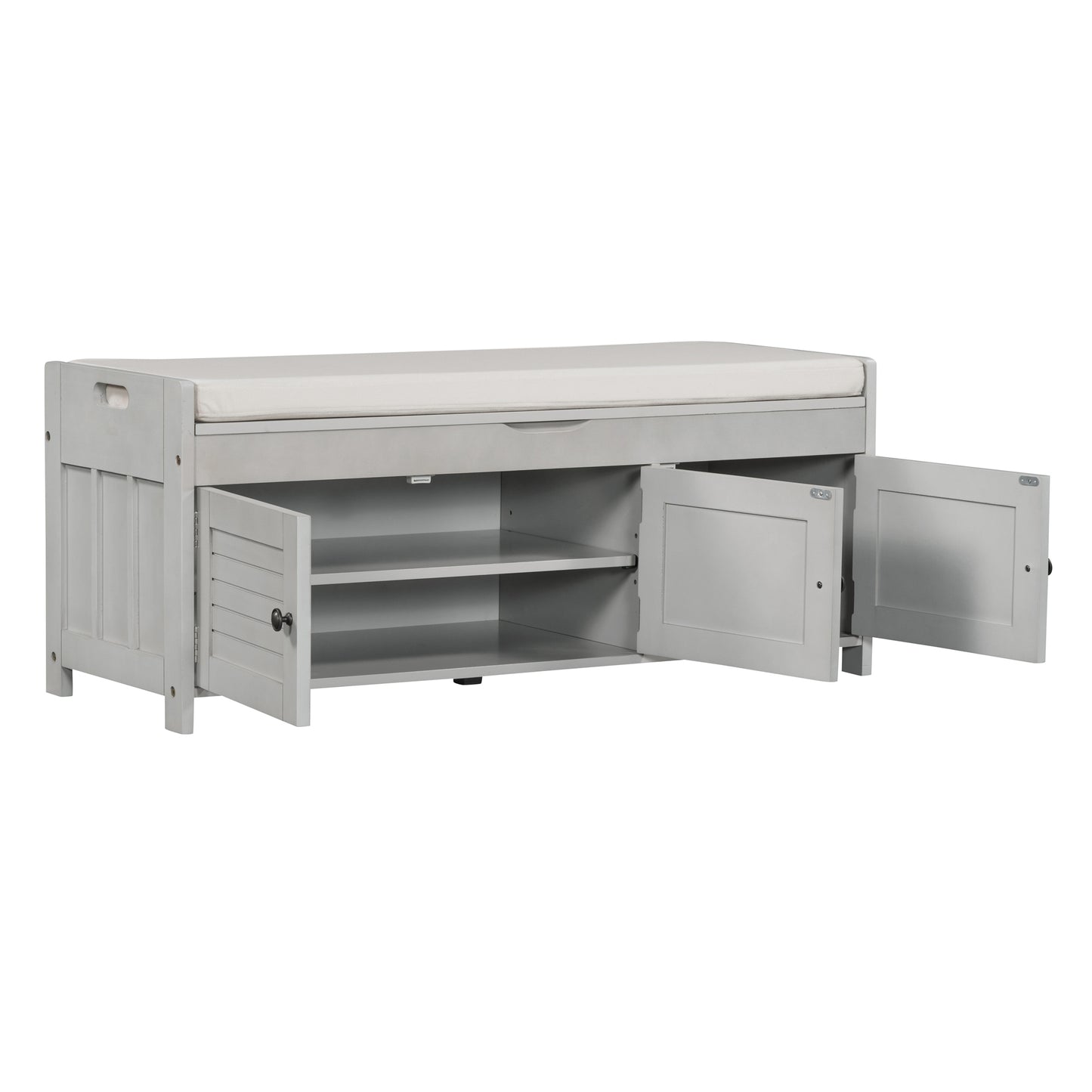 TREXM Storage Bench with 3 Shutter-shaped Doors - Gray Wash