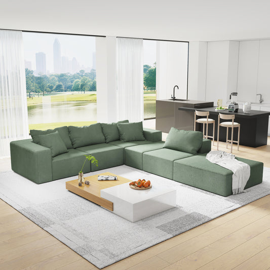 132" Modern Upholstered Sectional Sofa - Green