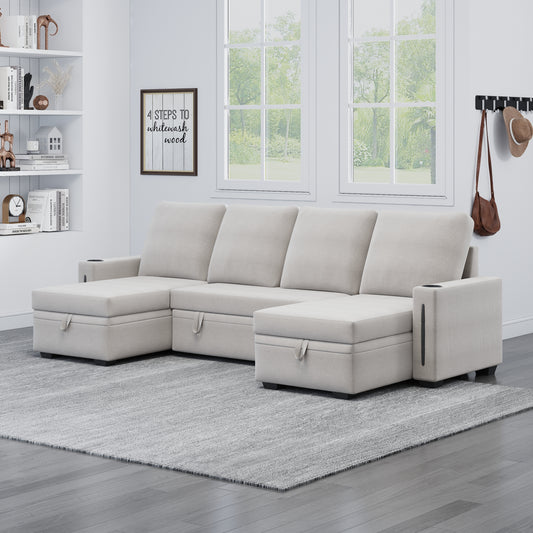 96" Sectional Sofa with Storage - Beige