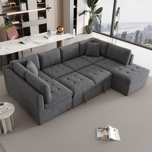 117.3" Oversized Sectional Sofa U- shaped - Gray