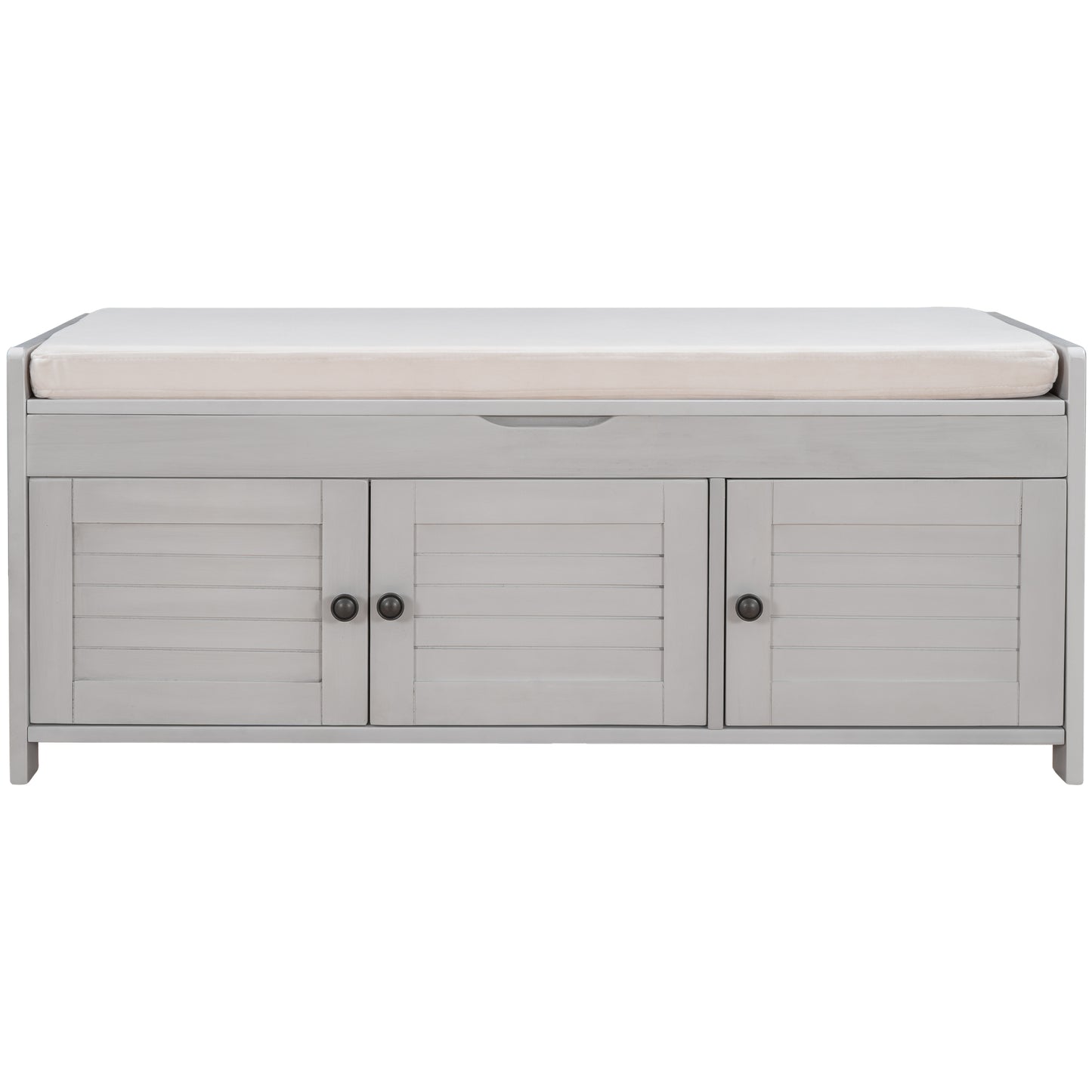 TREXM Storage Bench with 3 Shutter-shaped Doors - Gray Wash