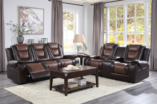 Modern Reclining Sofa Set - Dark Brown,Light Brown