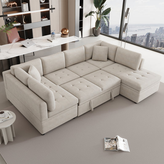 117.3" Oversized Sectional Sofa U- shaped - Beige