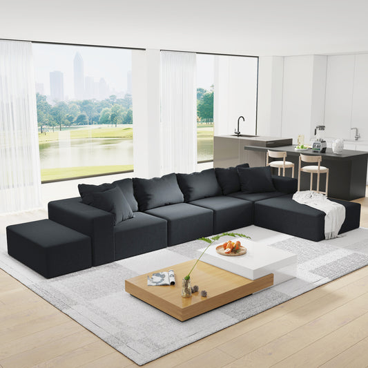 132" Modern Upholstered Sectional Sofa - Black