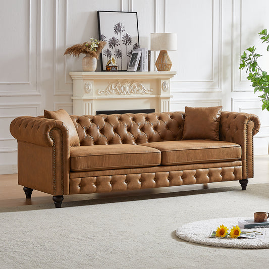 FX 85.5" Chesterfield Sofa with Rolled Arms - Brown