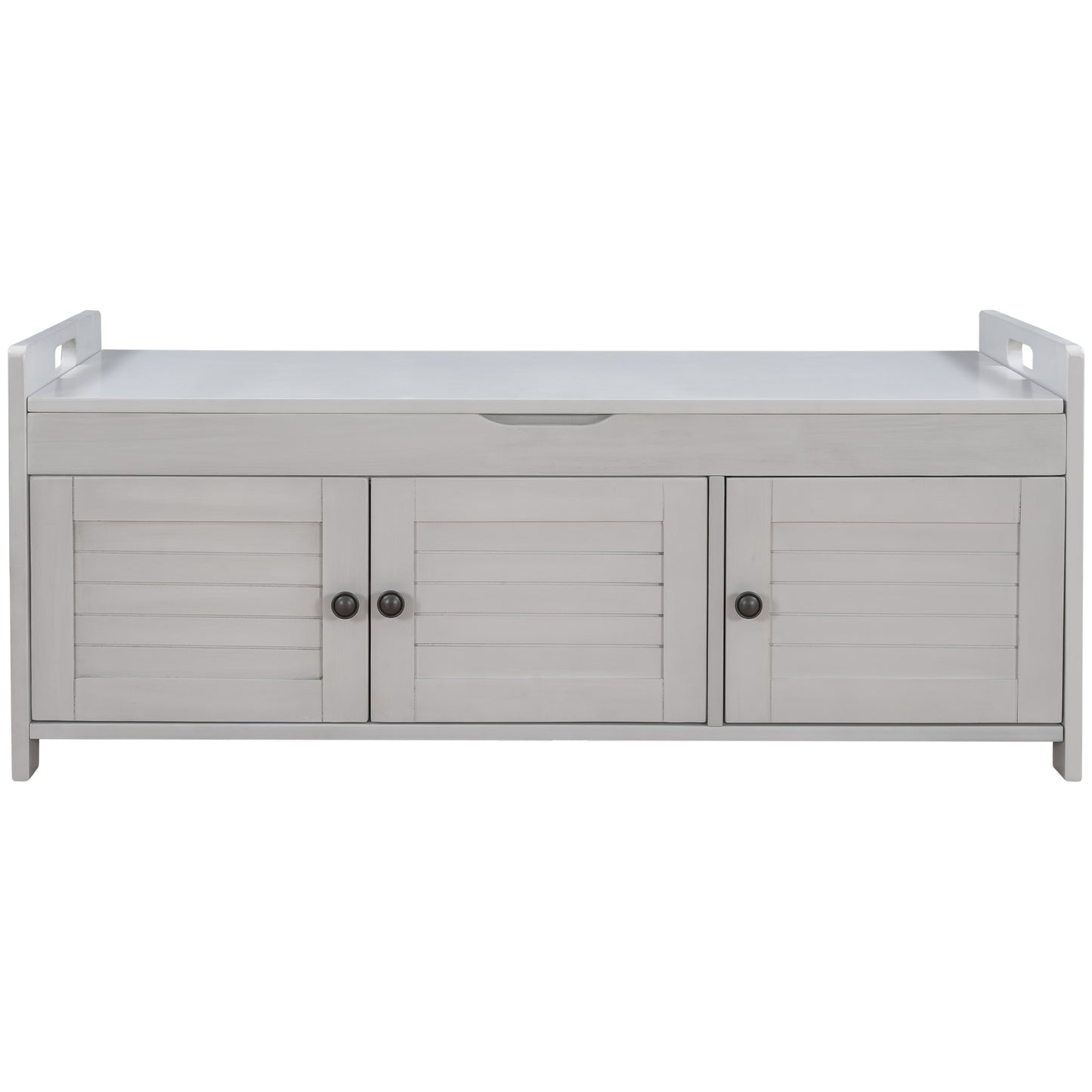 TREXM Storage Bench with 3 Shutter-shaped Doors - Gray Wash